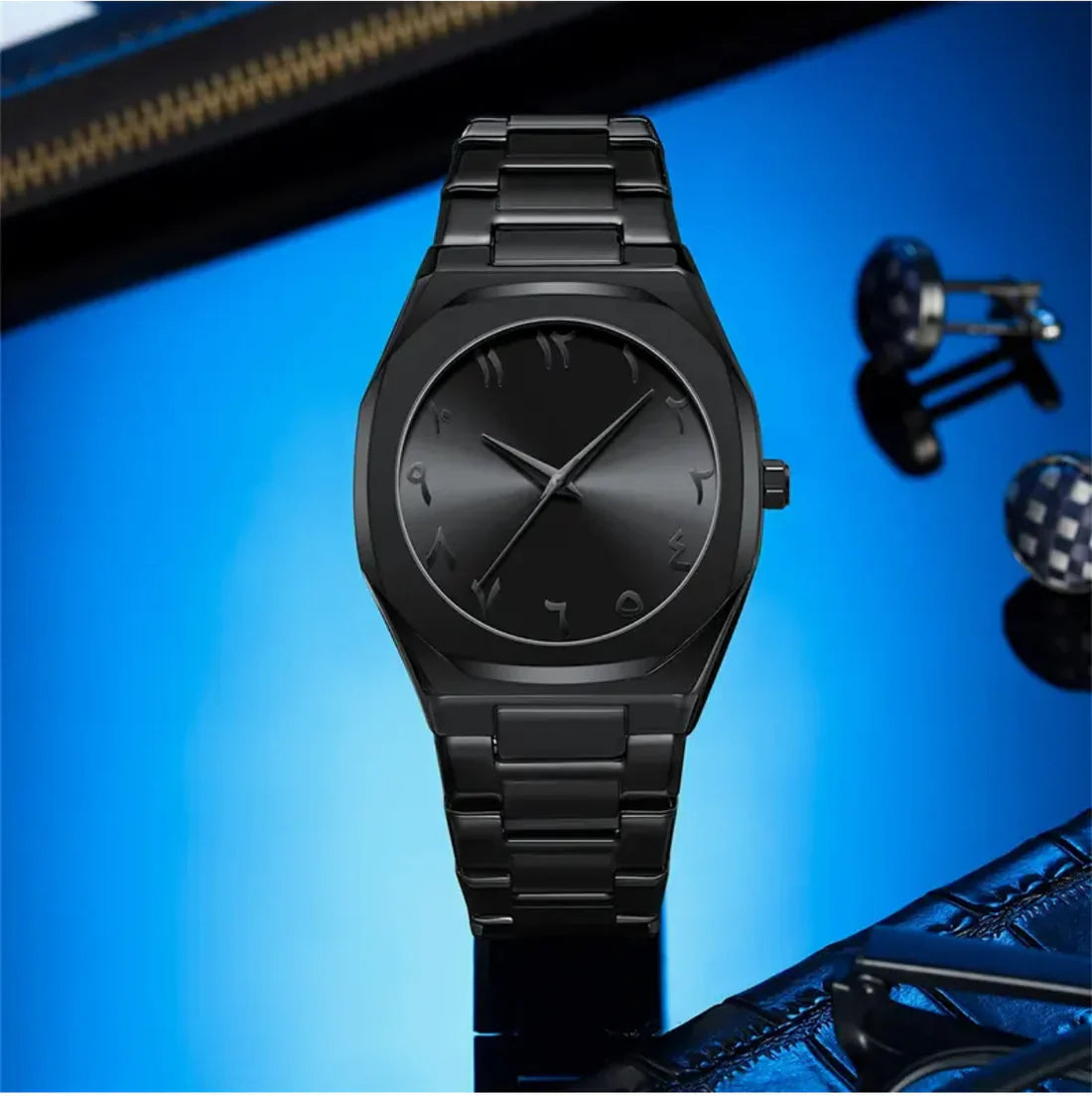 Arabian Dile Matt Black Aura Watches,Personalized Dials, Steel Bands, Men's Watches